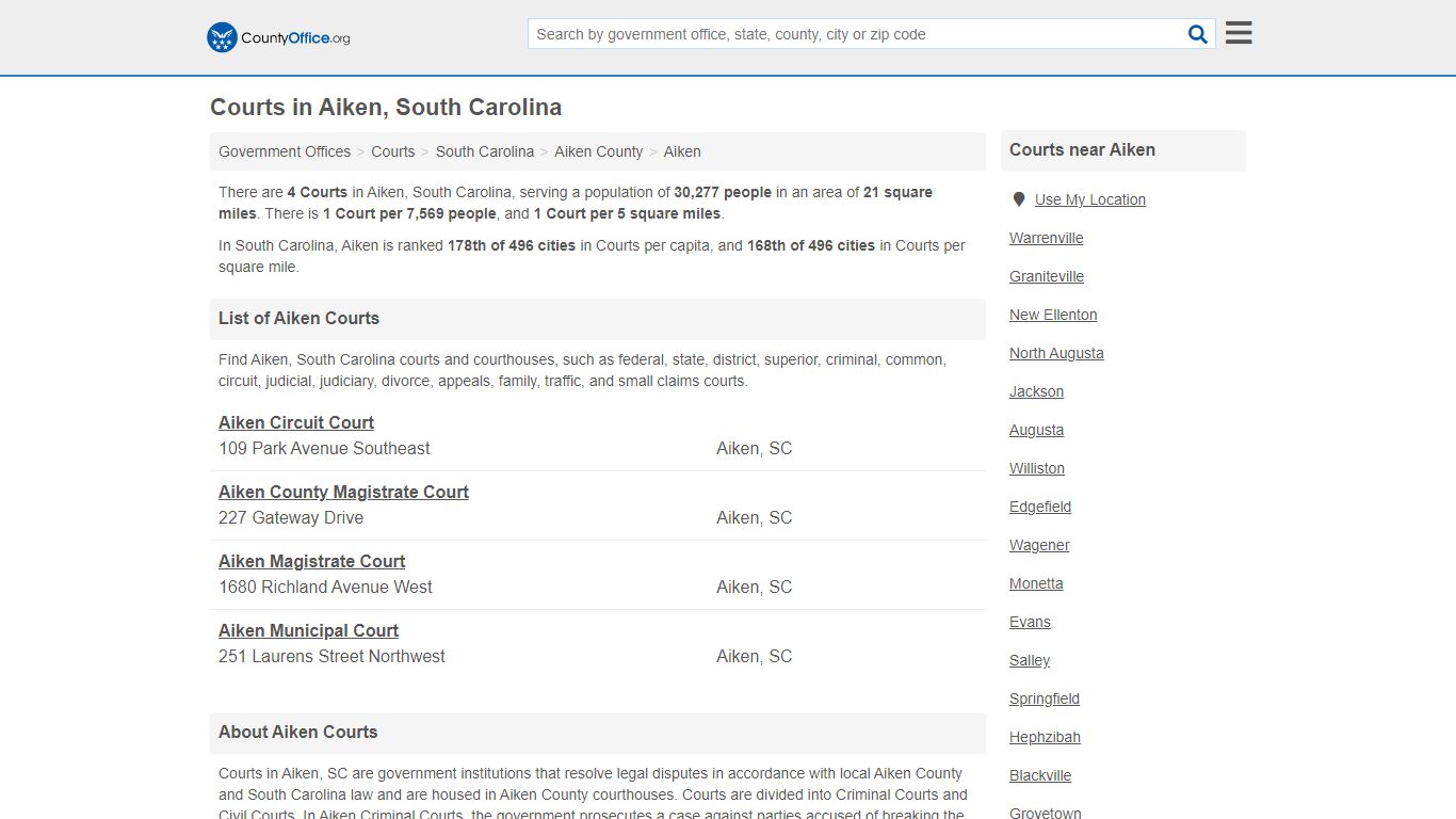 Courts - Aiken, SC (Court Records & Calendars)