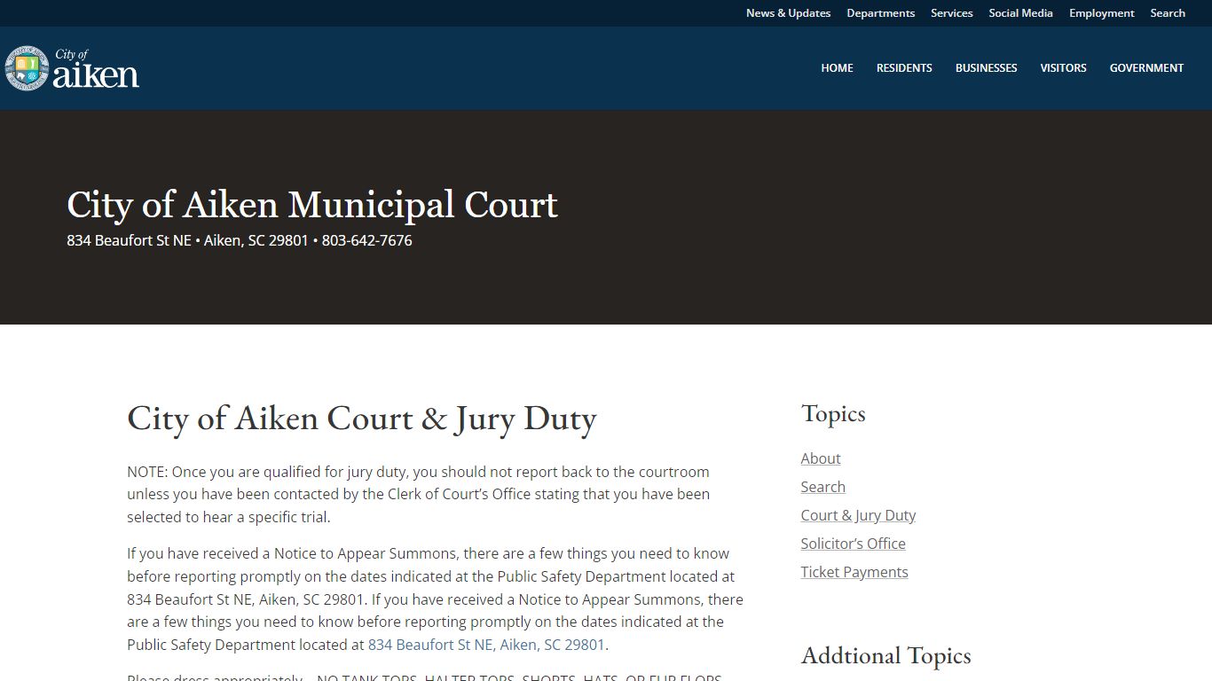 Court & Jury Duty | City of Aiken, SC Government