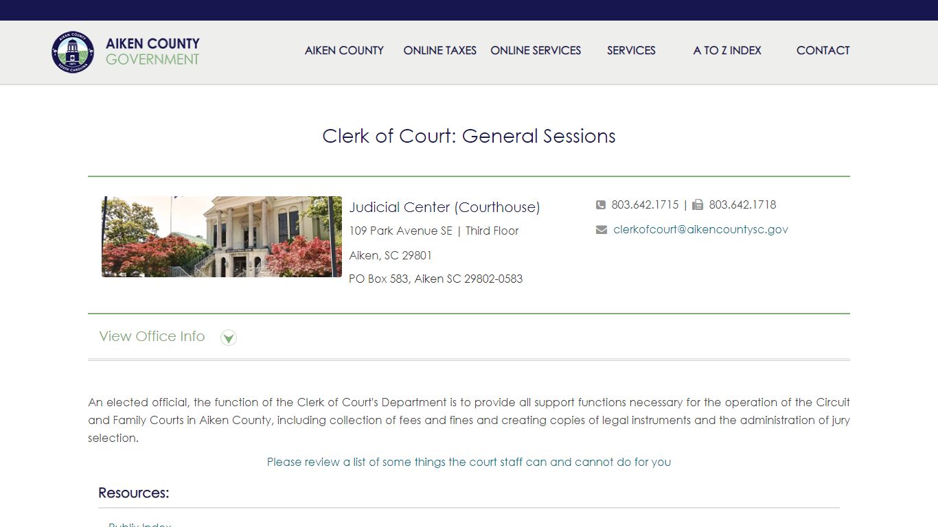 Clerk of Court: General Sessions - Aiken County Government